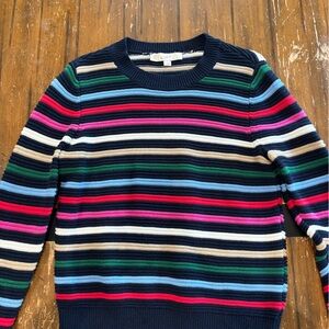 LOFT Navy and Cream Striped Sweater